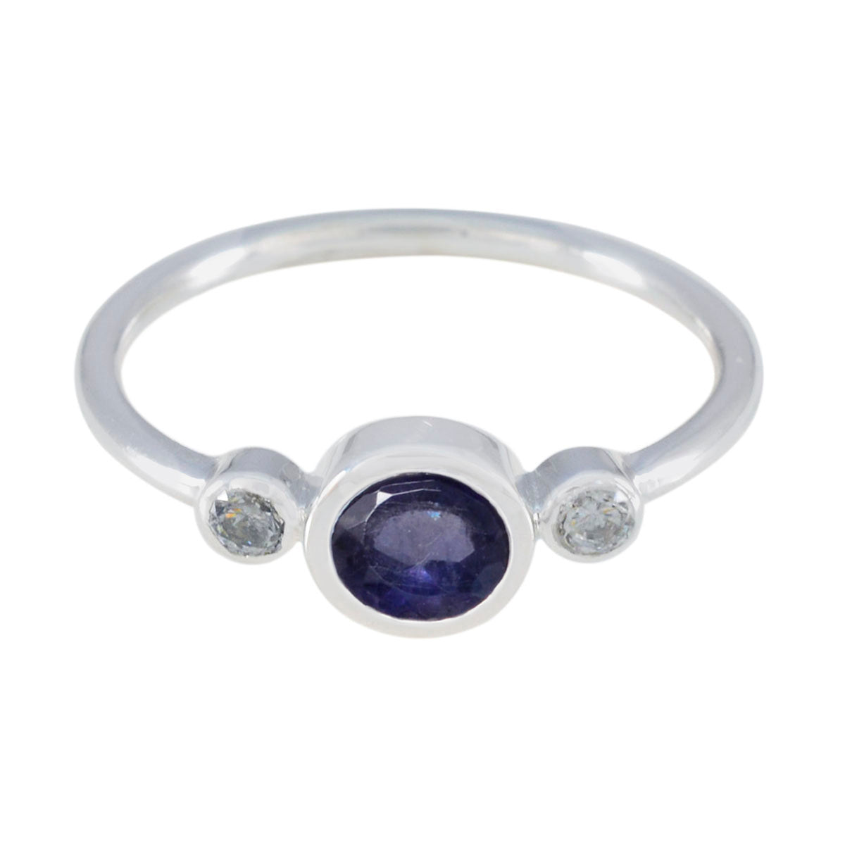 Sakura silver blue gemstone ring for women with oval center stone and two small diamonds