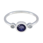 Sakura silver blue gemstone ring for women with oval center stone and two small diamonds