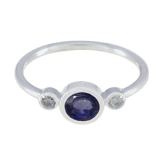 Sakura silver blue gemstone ring for women with oval center stone and two small diamonds