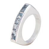 Sara modern silver ring with channel set square blue stones and sleek band design blue gemstone ring for women