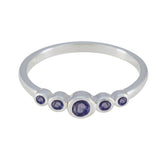 Ying sterling silver band blue gemstone ring for women featuring five bezel set round blue stones