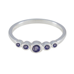 Ying sterling silver band blue gemstone ring for women featuring five bezel set round blue stones