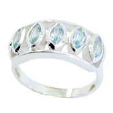Daniela blue gemstone silver ring with five marquise-cut light blue stones in a polished silver band