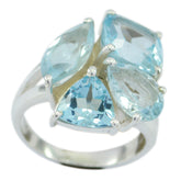 Lucia silver ring with clustered pear and trillion cuts vintage style blue gemstone statement ring