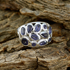 Audrey blue gemstone statement ring with multiple oval and pear-shaped stones set in silver
