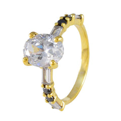 Riya gold ring with clear and black stones blue gemstone statement ring style