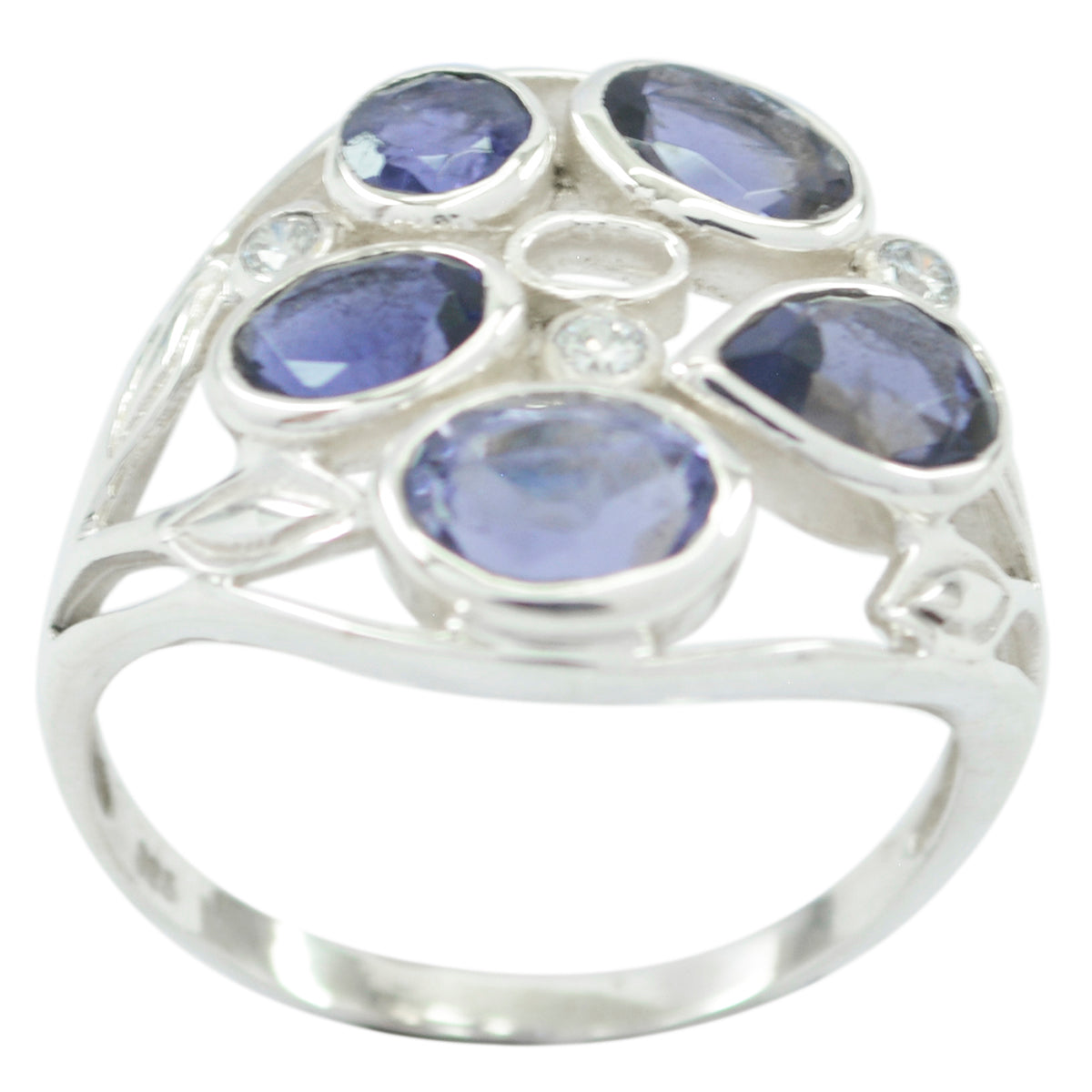 Skylar blue gemstone statement ring with multiple oval blue stones set in silver band