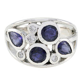 Aisha Blue Gemstone Statement Ring in Sterling Silver Iolite Blue