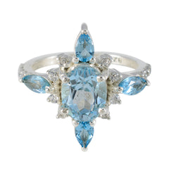 Marie blue gemstone statement ring with oval and marquise cut blue stones and silver band