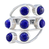 Andrea blue gemstone statement ring with multiple round blue stones set in silver band