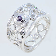 Dayana silver blue gemstone statement ring with intricate swirl design and multiple small stones