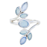Sofia silver ring with multiple blue stones arranged in leaf shapes blue gemstone statement ring