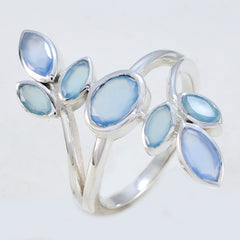 Sofia blue gemstone statement ring featuring multiple oval and marquise blue stones in silver setting