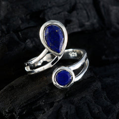 Constanza blue gemstone toi et moi ring with silver band and two deep blue stones