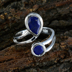 Constanza blue gemstone toi et moi ring with silver band featuring pear and round blue stones