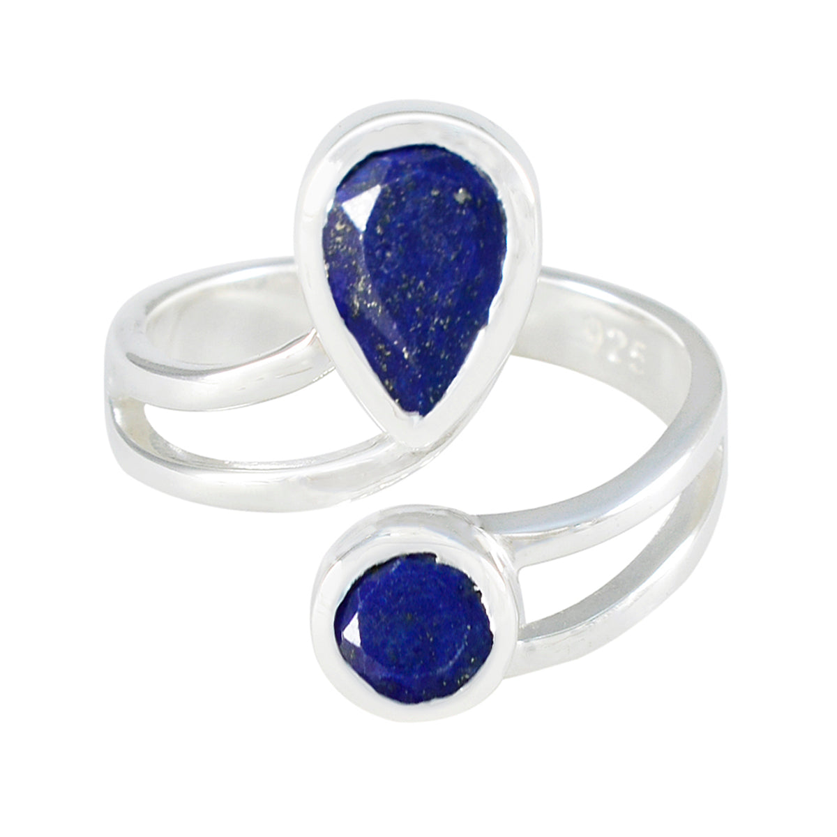 Constanza blue gemstone toi et moi ring with pear and round stones set in silver band