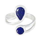 Constanza blue gemstone toi et moi ring with pear and round stones set in silver band