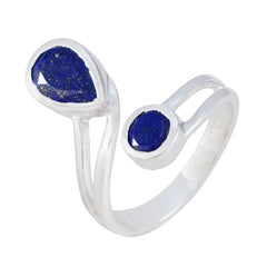 Constanza silver ring featuring blue gemstone toi et moi ring design with two deep blue stones