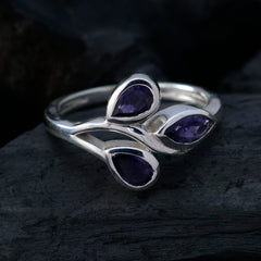 Micaela silver ring with three blue gemstones designed as a blue gemstone trilogy ring