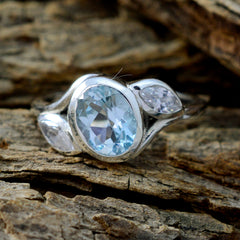 Angeles Blue Gemstone Trilogy Ring in Sterling Silver