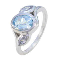 Angeles Blue Gemstone Trilogy Ring in Sterling Silver