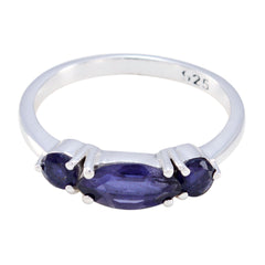 Eun ji sterling silver blue gemstone trilogy ring with marquise center and two round side stones