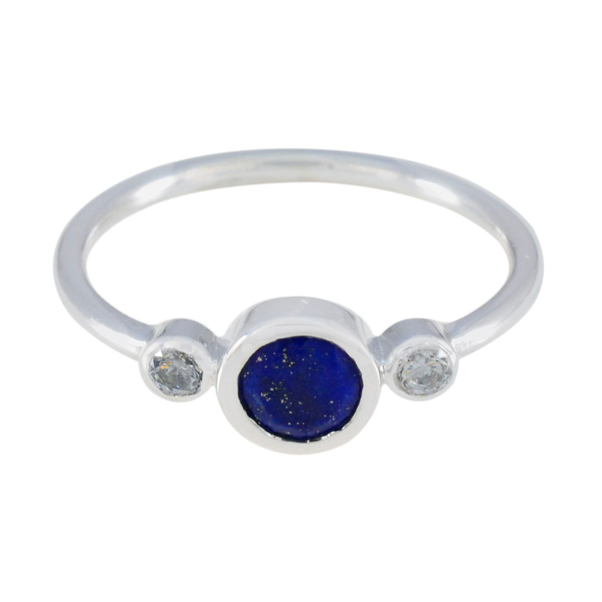 Seo yeon sterling silver blue gemstone trilogy ring with central lapis style blue stone and two clear side stones
