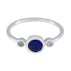 Seo yeon sterling silver blue gemstone trilogy ring with central lapis style blue stone and two clear side stones