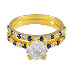 Audrey Blue Halo Cocktail Ring with Gold Plating Blue Sapphire CZ Blue
