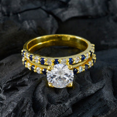 Audrey Blue Halo Cocktail Ring with Gold Plating
