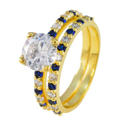 Audrey Blue Halo Cocktail Ring with Gold Plating