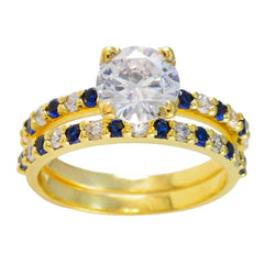 Audrey Blue Halo Cocktail Ring with Gold Plating