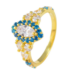Amanda Blue Halo Engagement Ring with Gold Finish