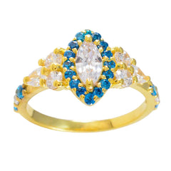 Amanda Blue Halo Engagement Ring with Gold Finish