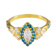 Amanda Blue Halo Engagement Ring with Gold Finish Blue Topaz CZ Blue