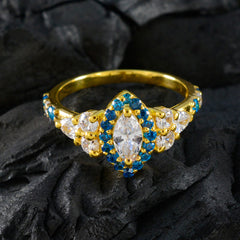 Amanda Blue Halo Engagement Ring with Gold Finish
