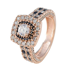 Jiwoo Blue Halo Engagement Ring Rose Gold Sparkle