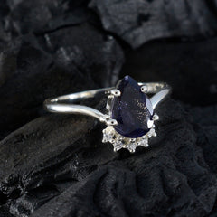 Angel Blue Halo Gemstone Ring Pear-Shaped Design