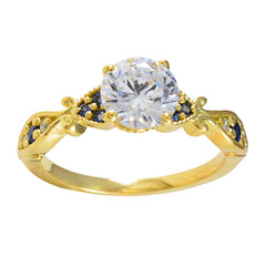 Araya Blue Halo Gemstone Ring with Gold Finish