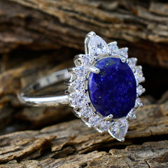 Maria silver ring with deep lapis center and diamond accents blue halo gemstone ring in floral halo setting