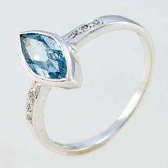 Angel Blue Halo Gemstone Ring Silver Elegant Design