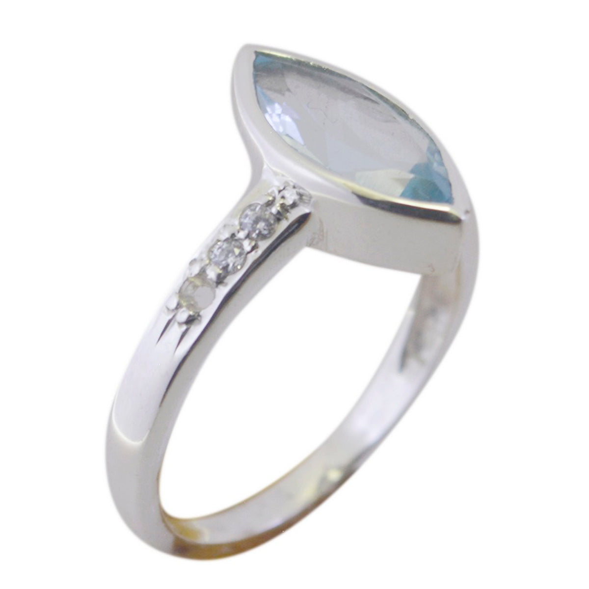 Angel Blue Halo Gemstone Ring Silver Elegant Design Blue Topaz Blue