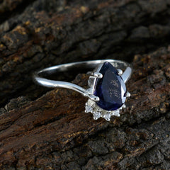 Angel Blue Halo Gemstone Ring Pear-Shaped Design