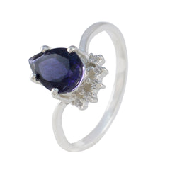Angel Blue Halo Gemstone Ring Pear-Shaped Design