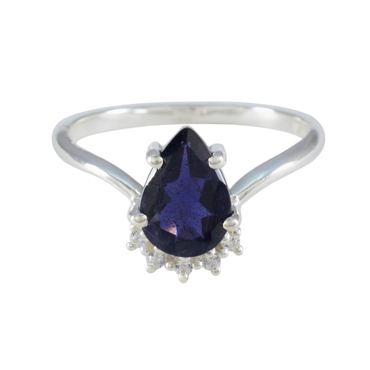 Angel Blue Halo Gemstone Ring Pear-Shaped Design Iolite Blue