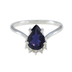 Angel Blue Halo Gemstone Ring Pear-Shaped Design Iolite Blue