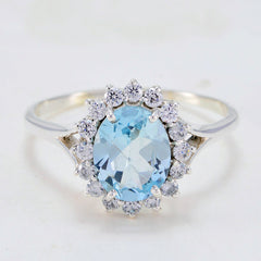 Antonia Blue Halo Gemstone Ring with Sparkling Stones