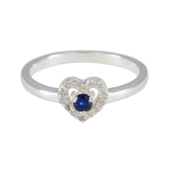 Natcha Blue Halo Heart Ring with Sapphire Gemstone Blue Sapphire CZ Blue
