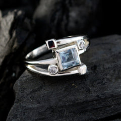 Ananya Blue Halo Ring with Square Gemstone Accent