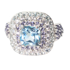 Freya Blue Halo Ring with Sparkling Gemstone Accent